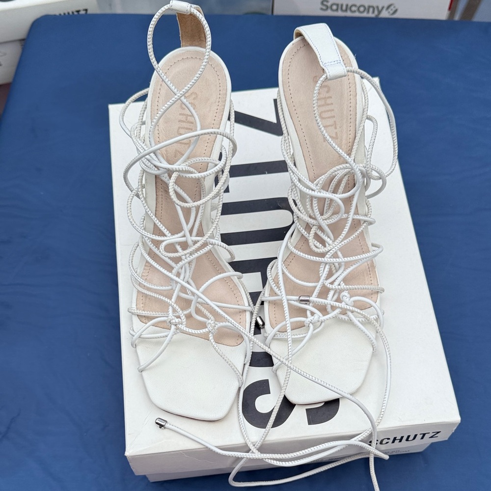 SCHUTZ White Lace-Up Heels